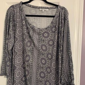 Beautiful pattern purple shirt with a sheer bottom